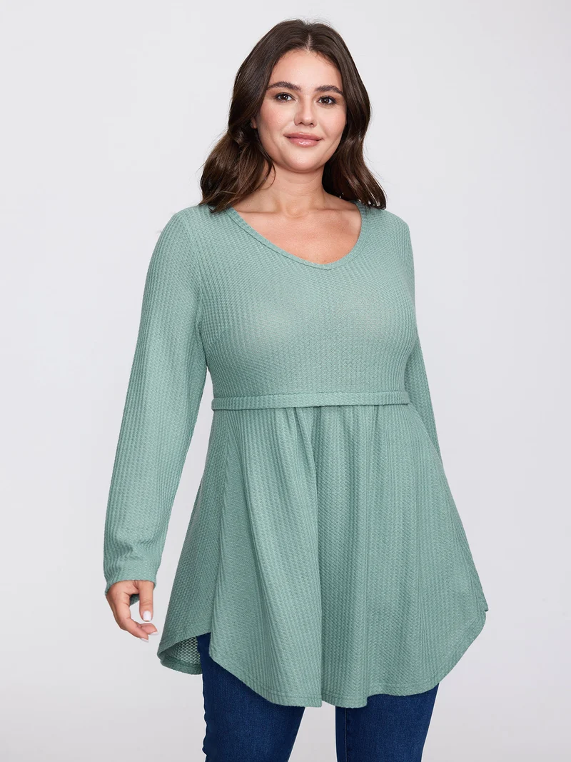 Layered V-Neck Fit and Flare Knit Top