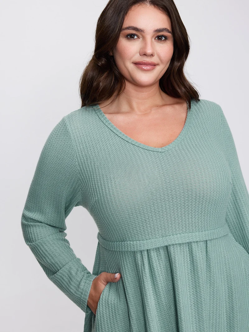 Layered V-Neck Fit and Flare Knit Top