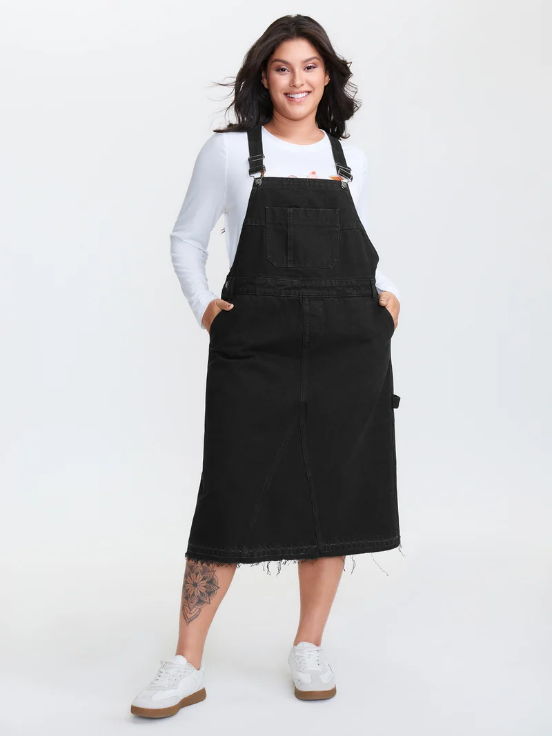 Cotton Overall Adjustable Straps Denim Dress