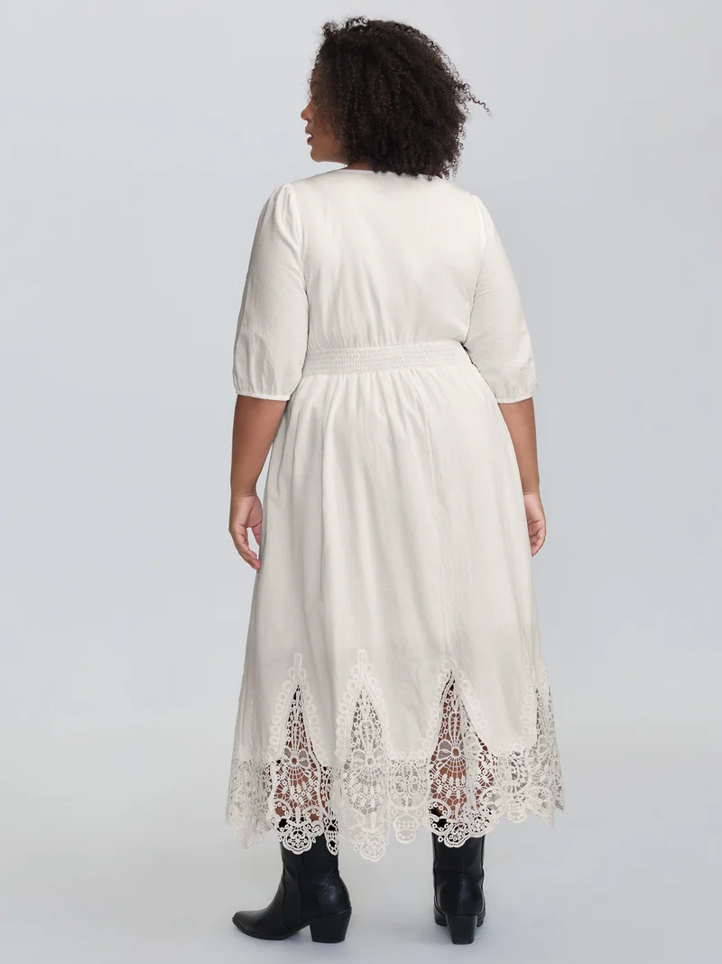 Pure Cotton Embroidered Hem Lace Midi Dress