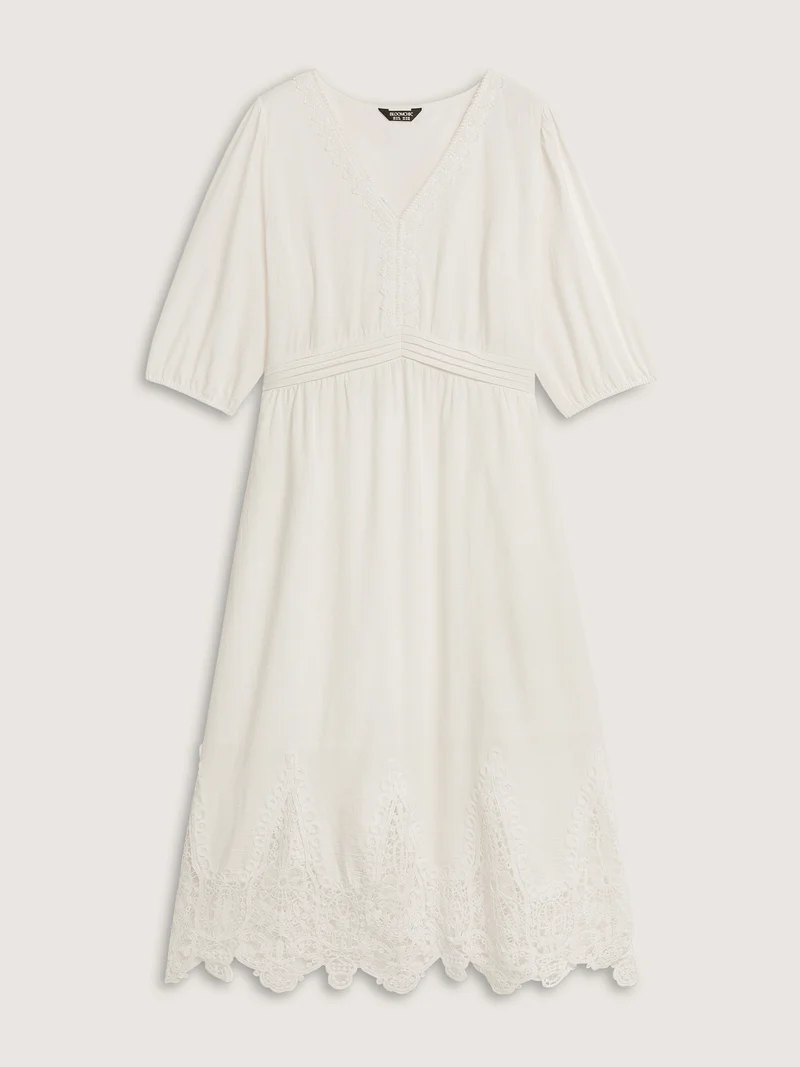 Pure Cotton Embroidered Hem Lace Midi Dress