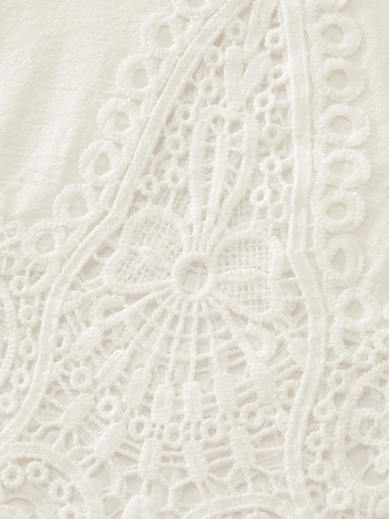 Pure Cotton Embroidered Hem Lace Midi Dress