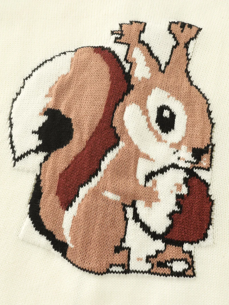 Squirrel Pattern Jacquard Textured Knit Cardigan