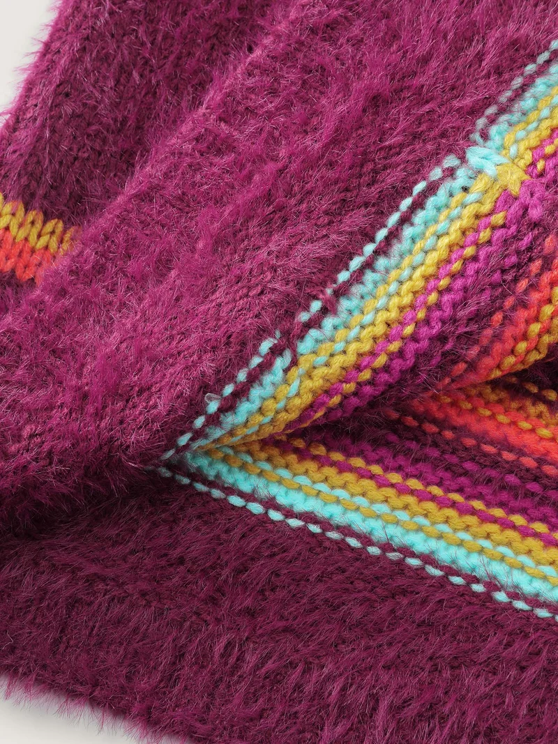Colorful Stripe Furry Textured Knit Cardigan