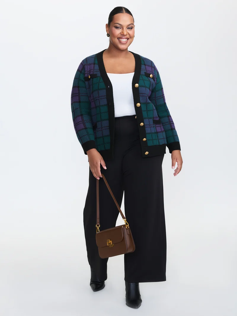 Supersoft Grid Pattern Metal Buckle Knit Cardigan