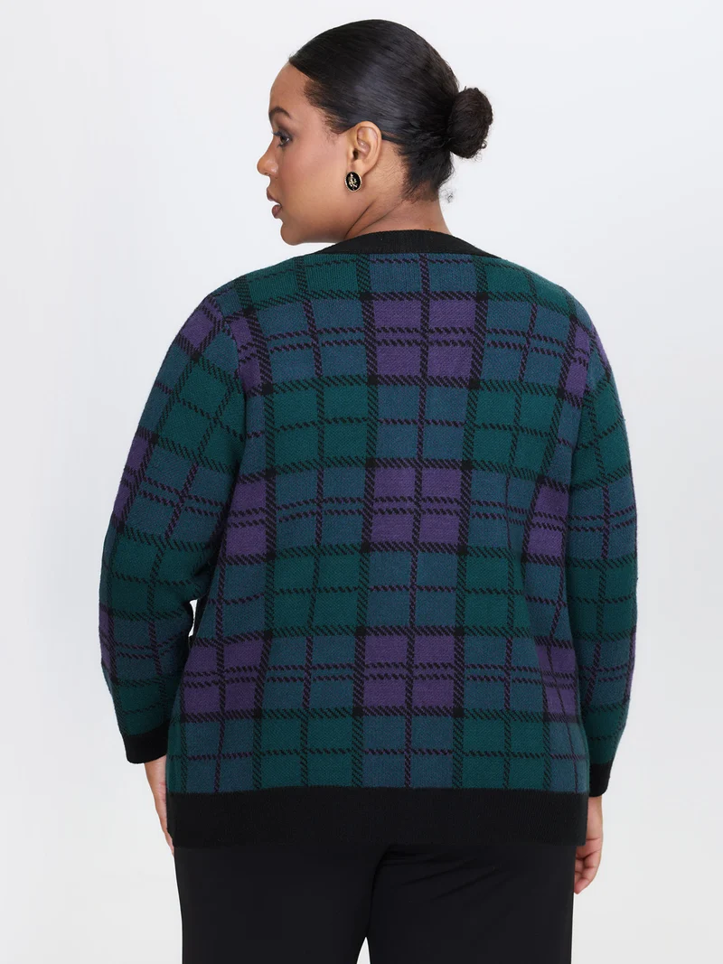 Supersoft Grid Pattern Metal Buckle Knit Cardigan