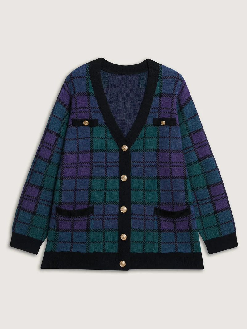 Supersoft Grid Pattern Metal Buckle Knit Cardigan