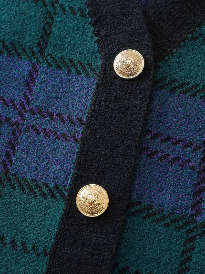 Supersoft Grid Pattern Metal Buckle Knit Cardigan