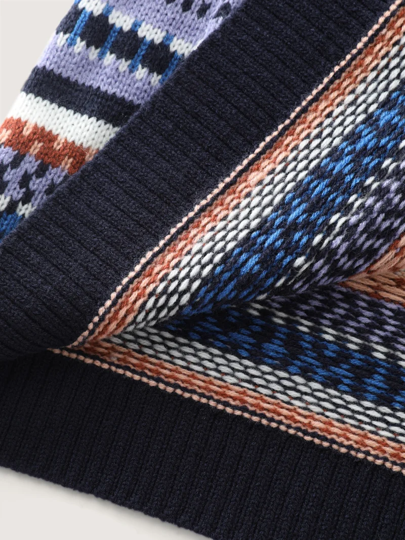 Multicolor Stripe Jacquard Pockets Knit Cardigan