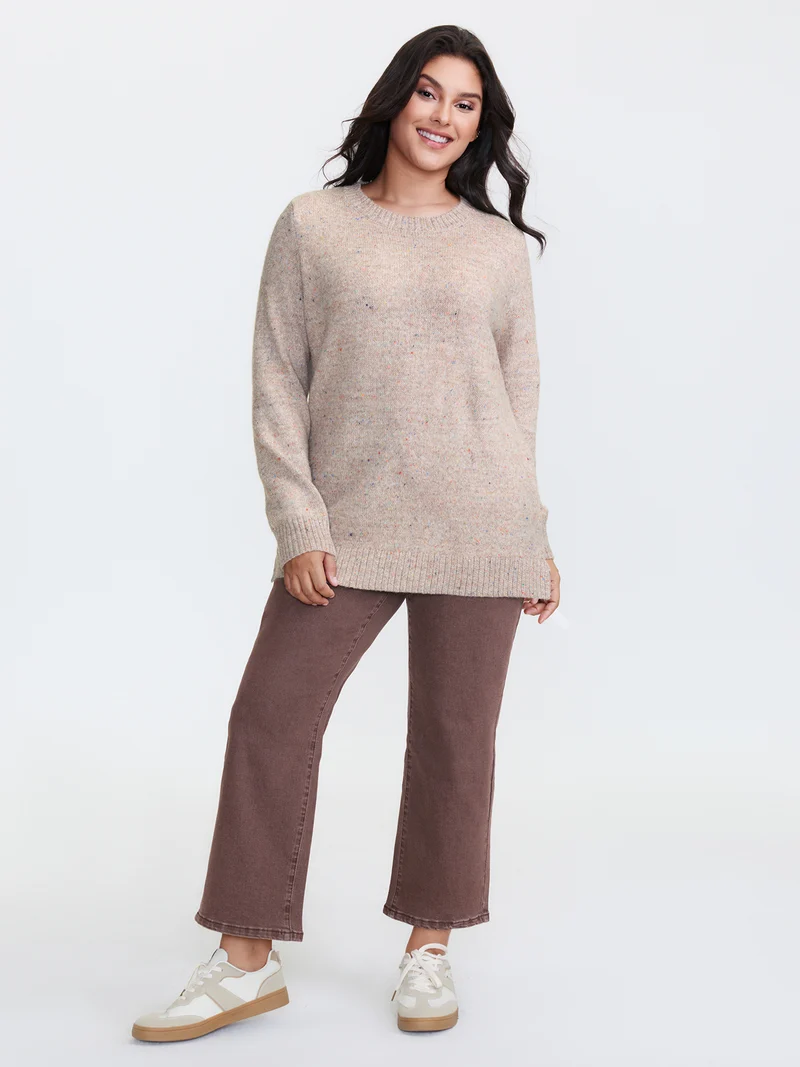 Heather Crewneck Ribbed Hem Pullover