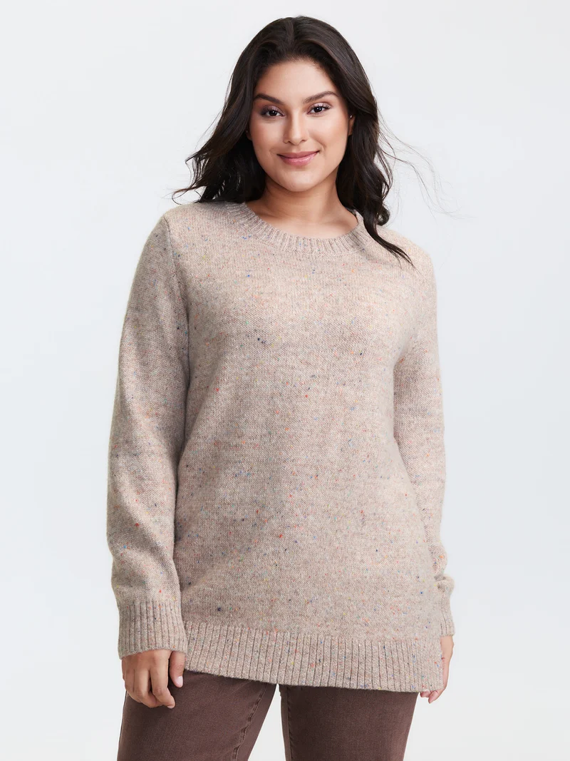 Heather Crewneck Ribbed Hem Pullover