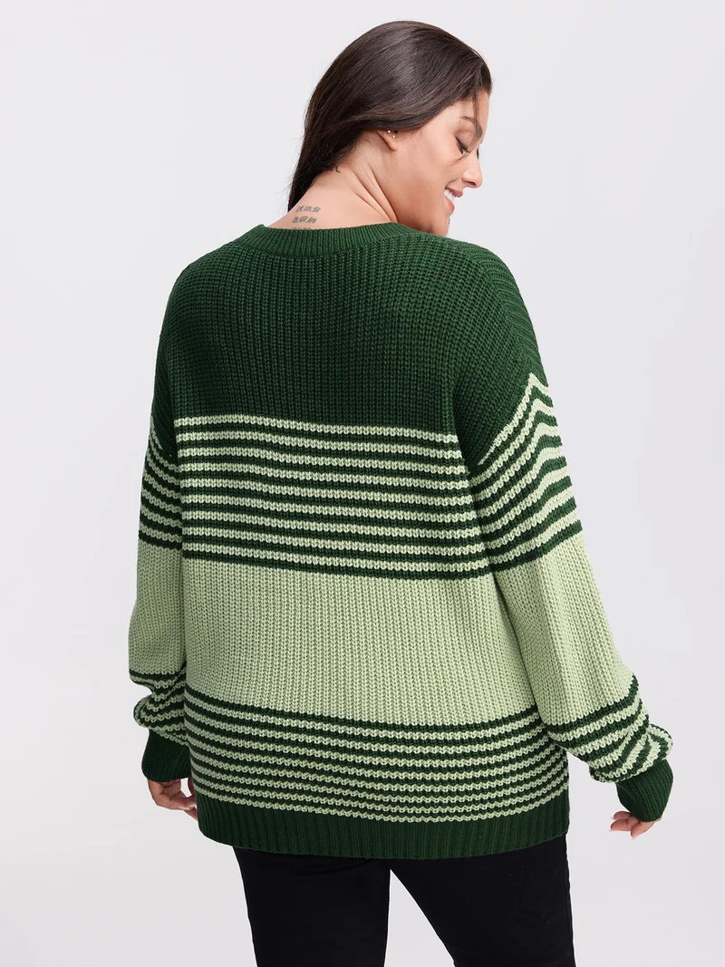 Color Contrast Stripe Round Neck Pullover