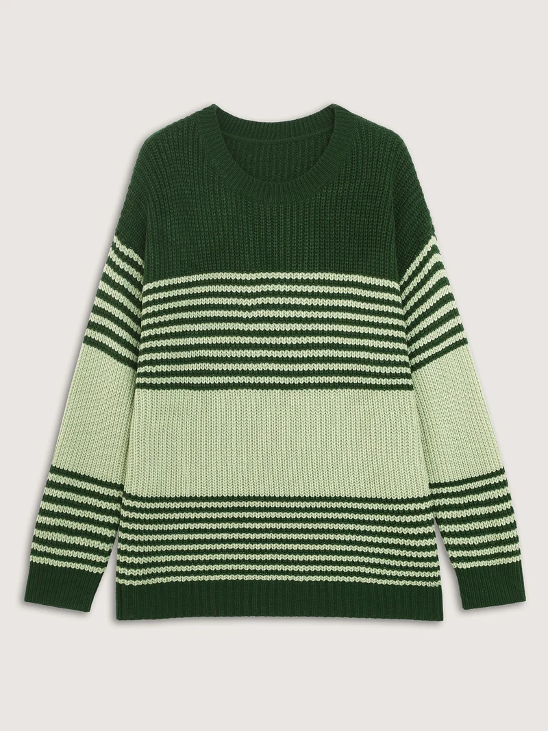 Color Contrast Stripe Round Neck Pullover