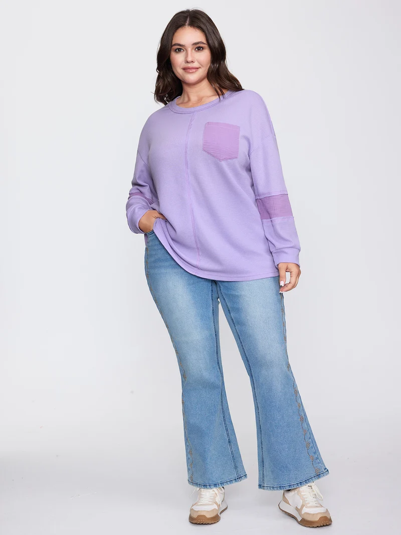 Waffle Weave Color Patchwork T-Shirt