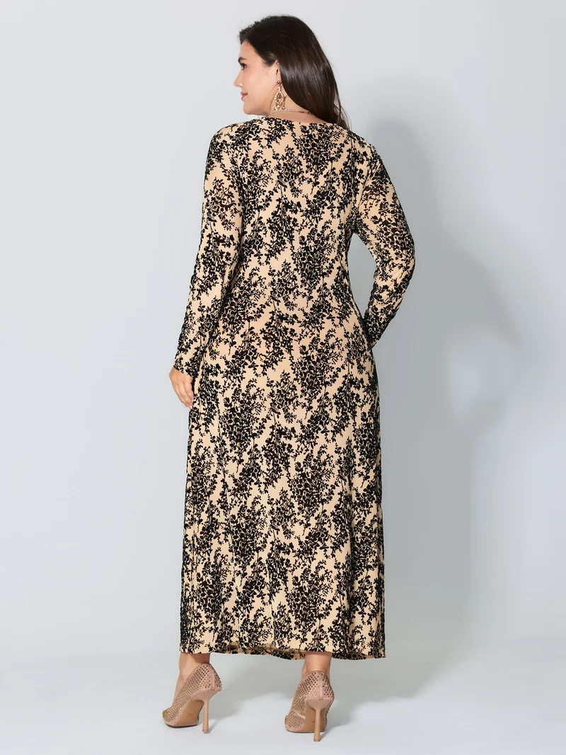 Floral Print Belted Waist-Defining Maxi Dress