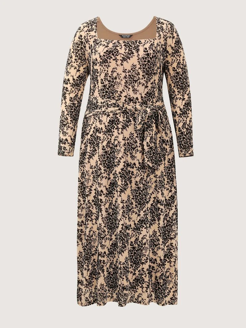 Floral Print Belted Waist-Defining Maxi Dress