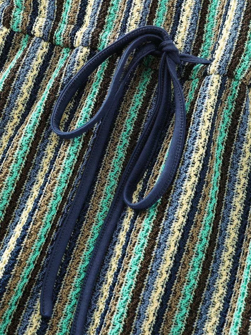 Multi-Color Stripe Drawstring Waist Midi Dress
