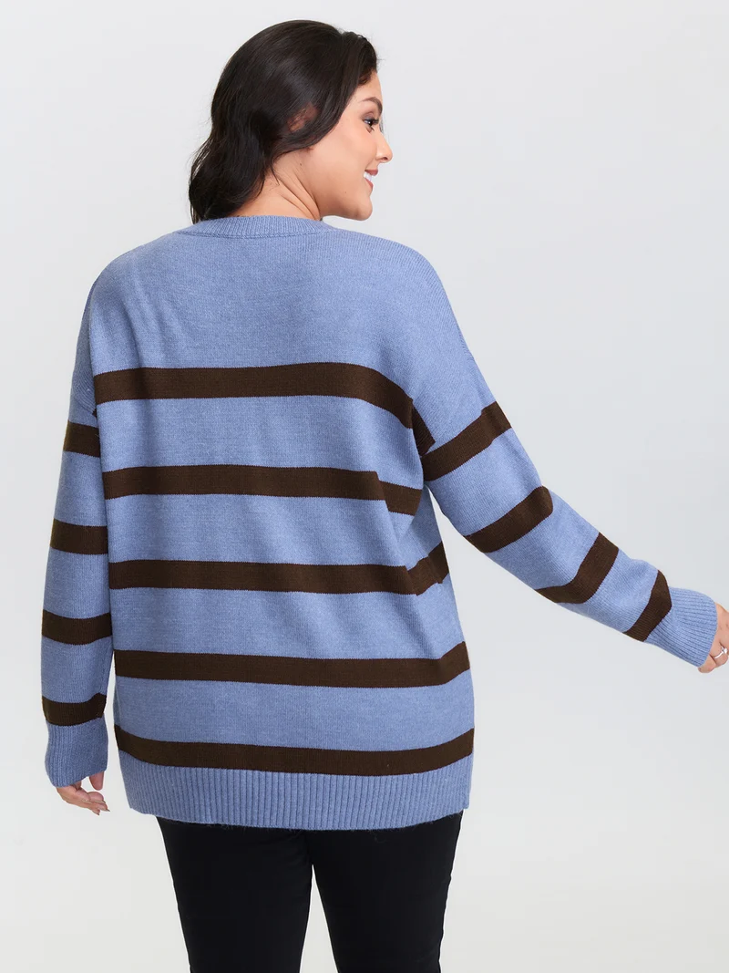 Color Contrast Stripe Heather Textured Pullover