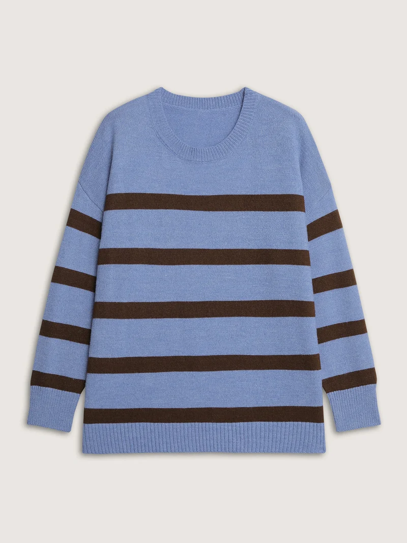 Color Contrast Stripe Heather Textured Pullover