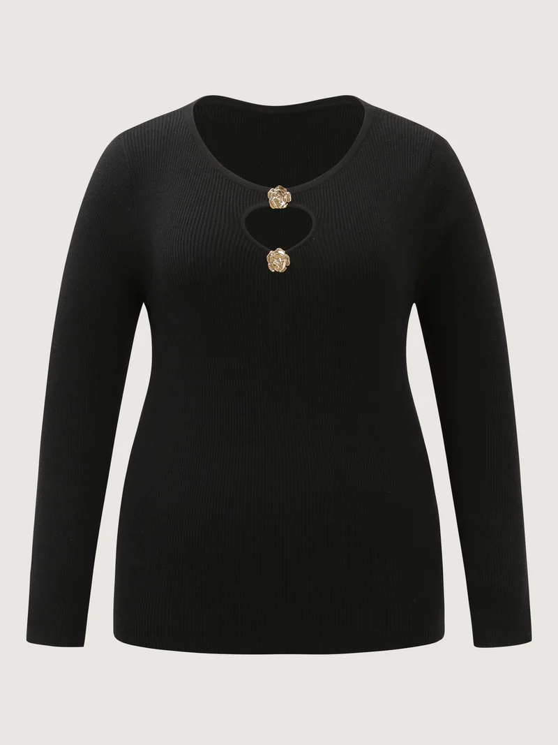 Metallic Floral Detail Cut-Out Pullover