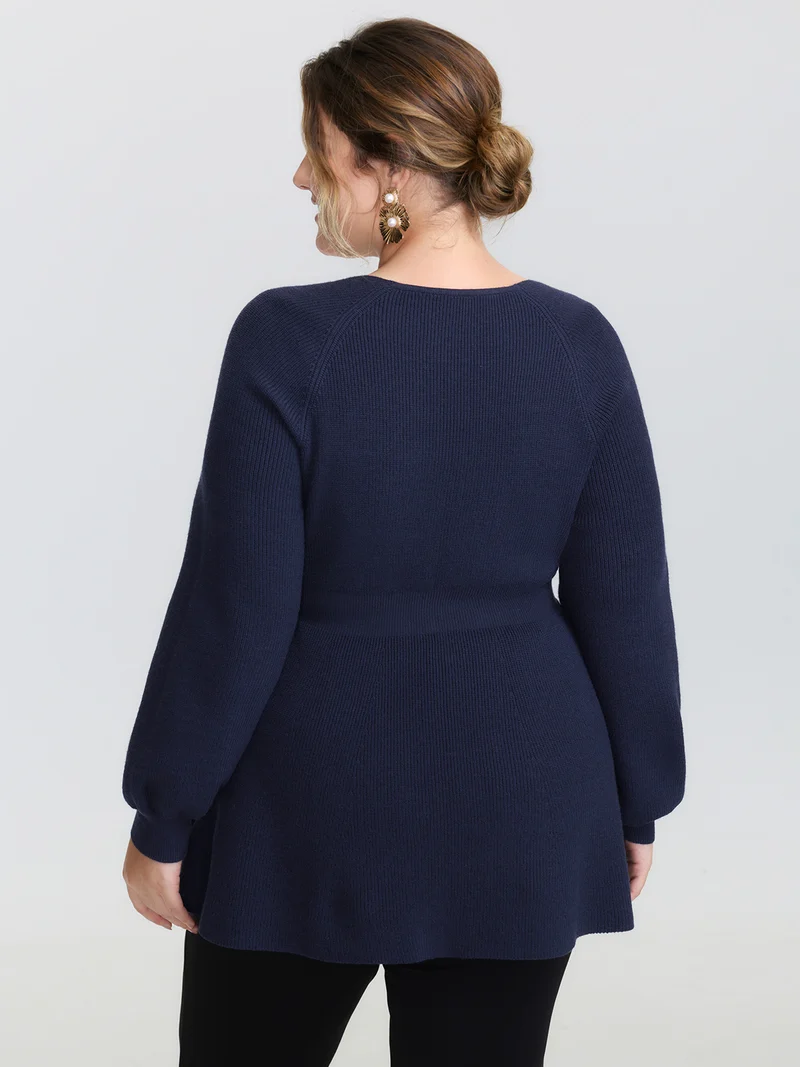 Scoop Neck Cinched-Waist Textured Pullover