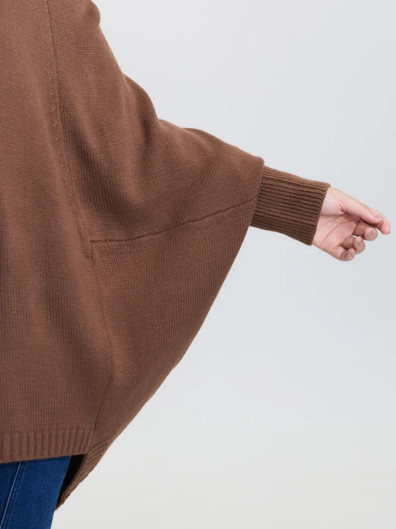 Coccoon Shaped Hooded Front-Open Knit Cardigan