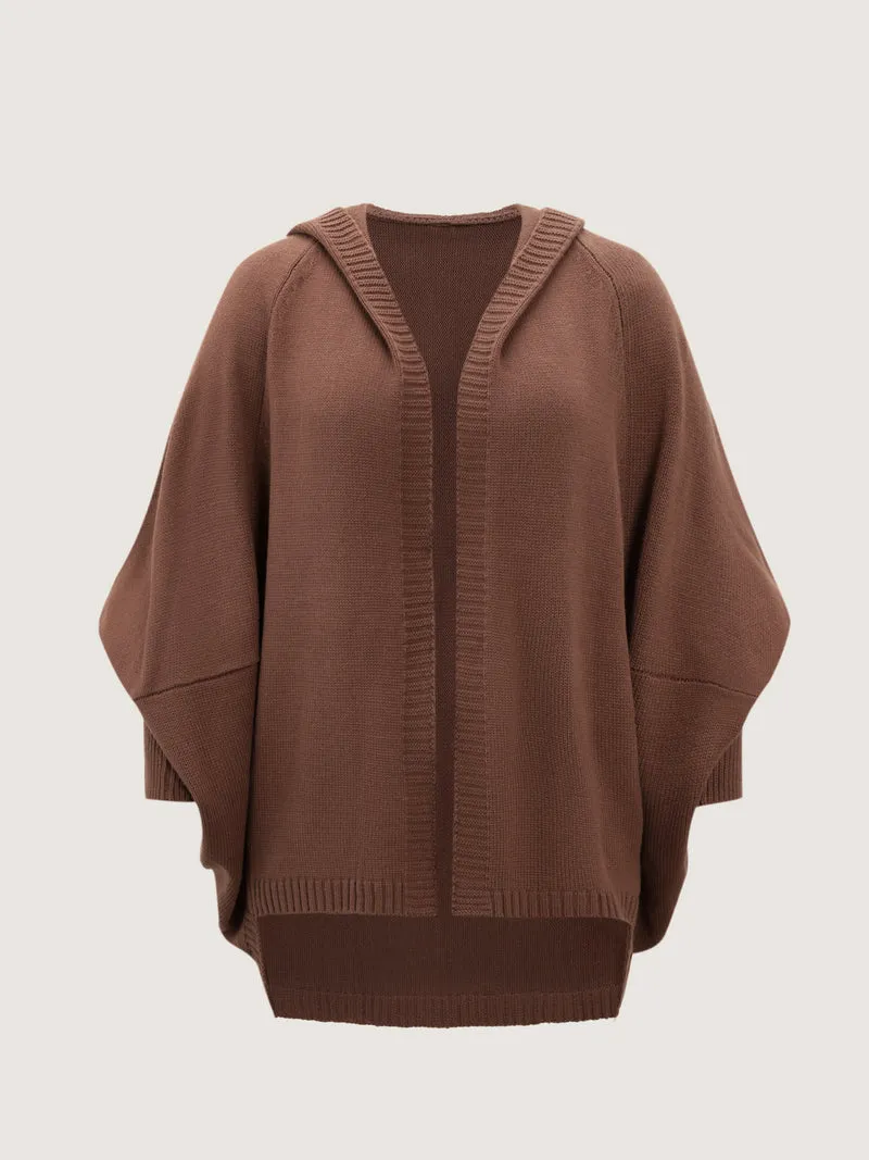 Coccoon Shaped Hooded Front-Open Knit Cardigan