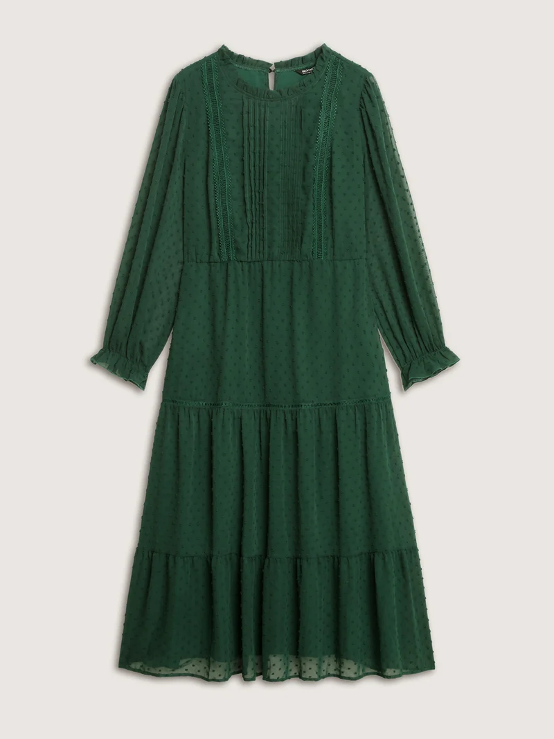 Textured Tiered Ruffled Neckline Midi Dress