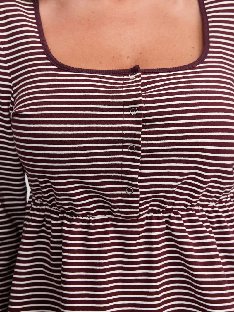 Stripe Scoop Neck Cinched-Waist T-Shirt