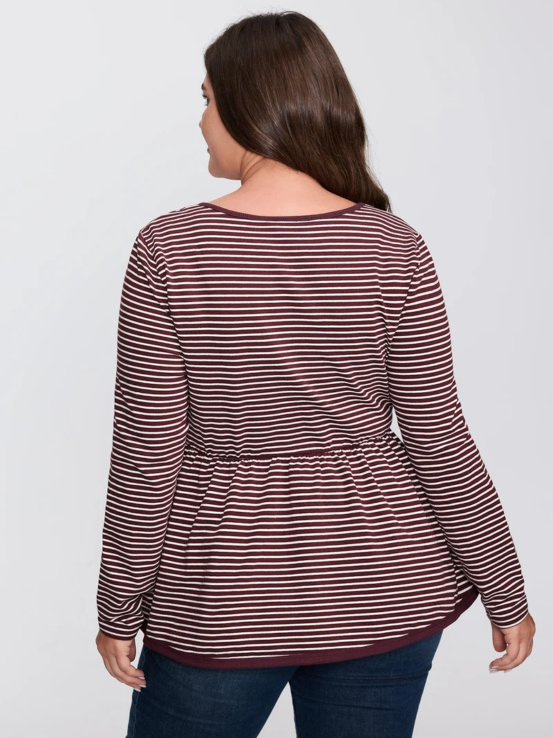 Stripe Scoop Neck Cinched-Waist T-Shirt