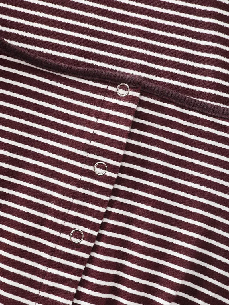 Stripe Scoop Neck Cinched-Waist T-Shirt