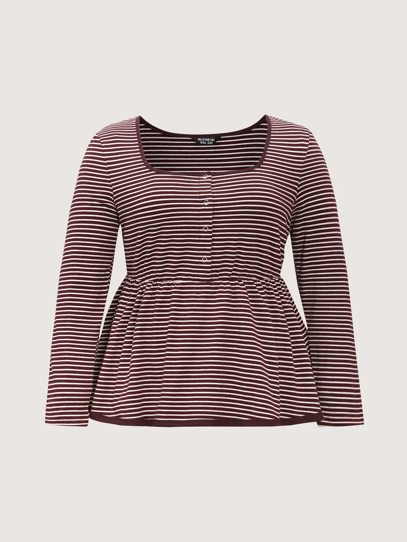 Stripe Scoop Neck Cinched-Waist T-Shirt