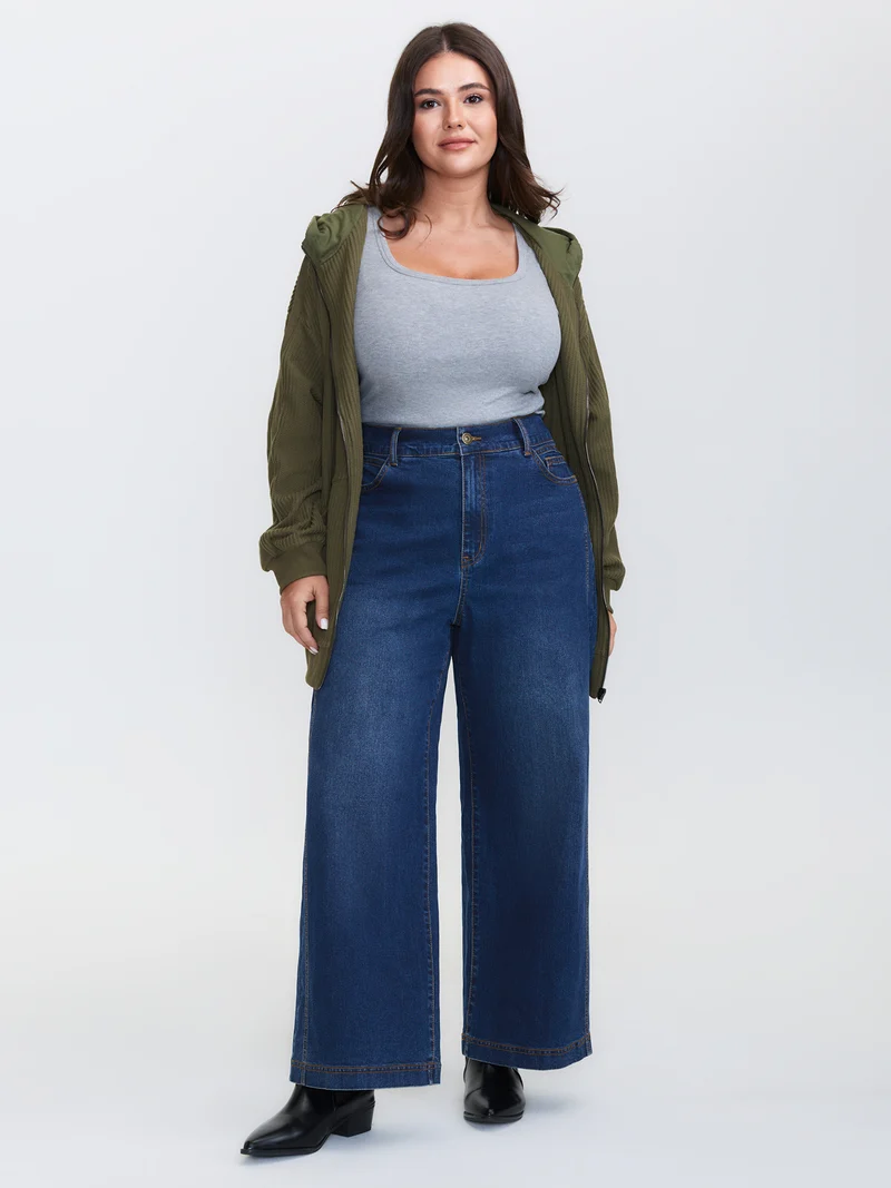 Stretchy Waistband Wide-Leg Jeans