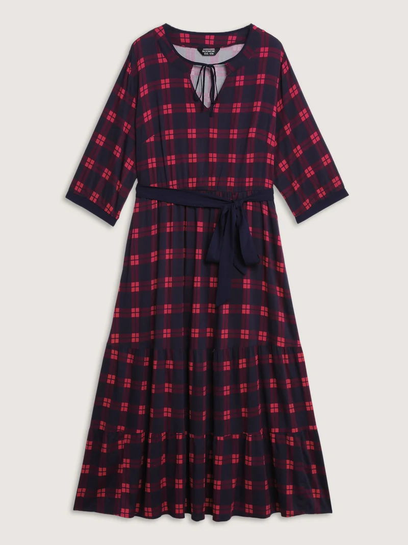 Holiday Plaid Waist-Tie Maxi Dress