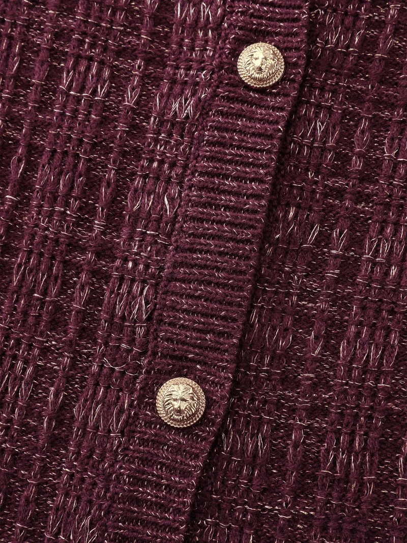 Textured Metallic Thread Button Knit Cardigan
