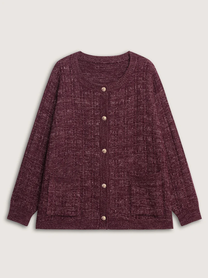Textured Metallic Thread Button Knit Cardigan