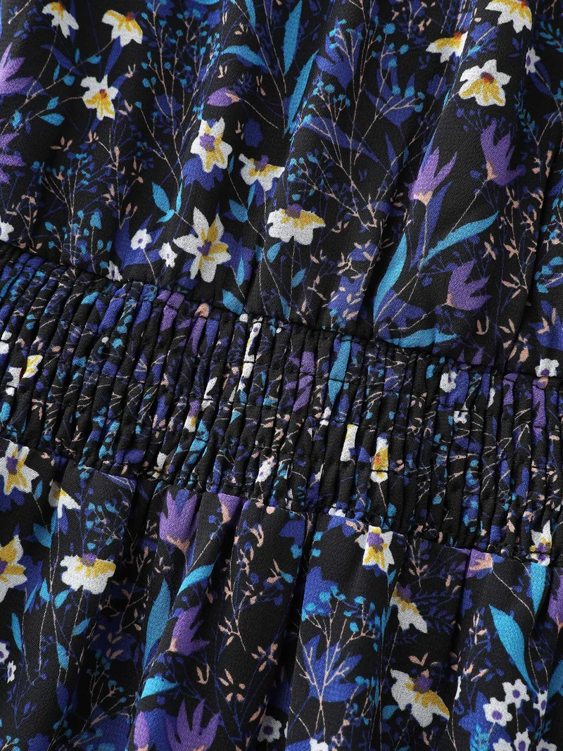Floral Back-Tie Pockets Midi Dress