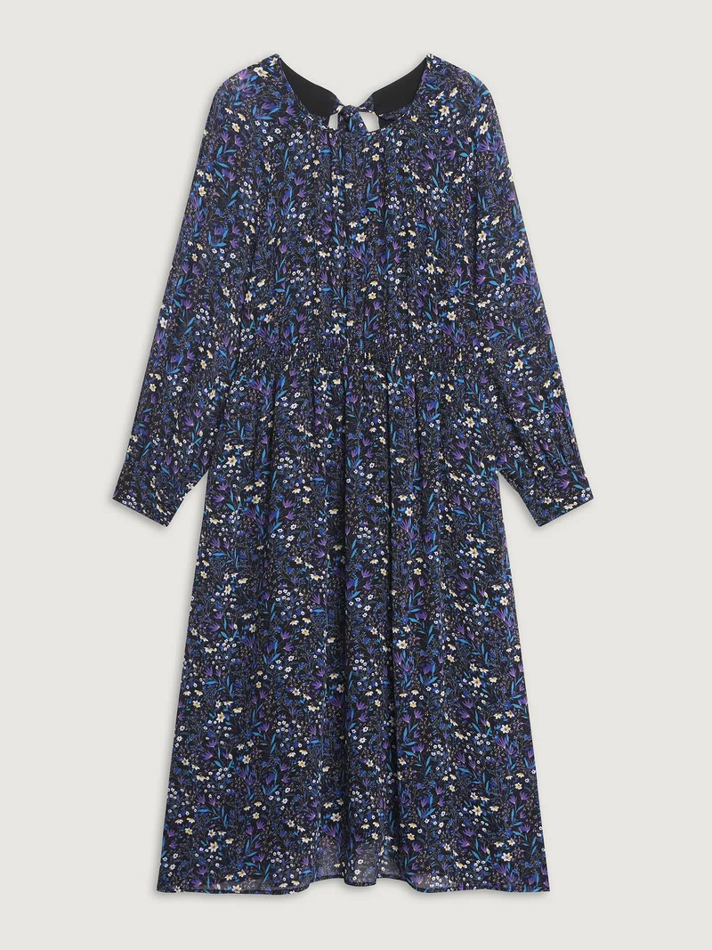 Floral Back-Tie Pockets Midi Dress