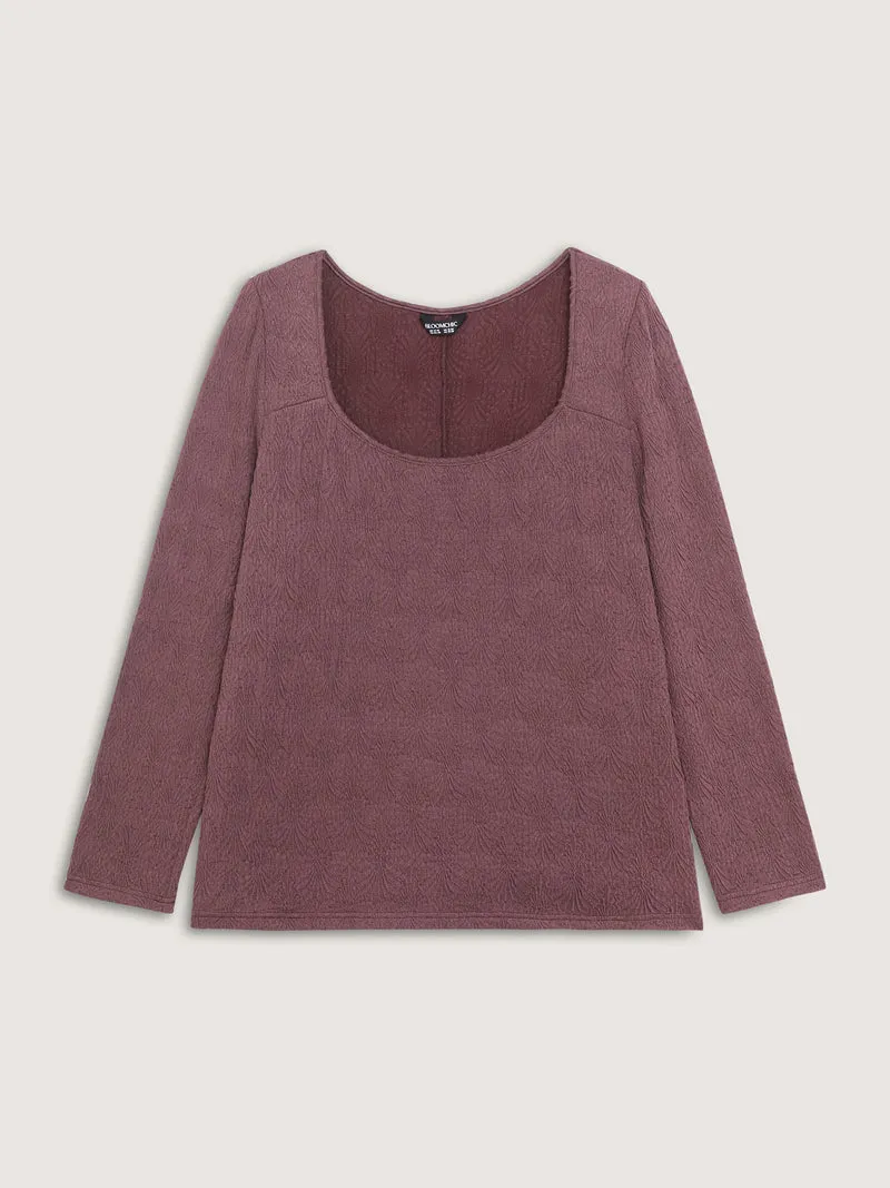 Textured Scoop Neck Fitted T-Shirt