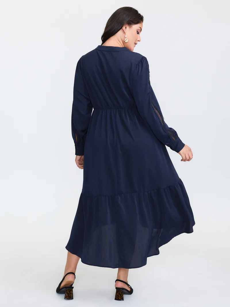 Bowknot Neckline Flowy Tiered Midi Dress