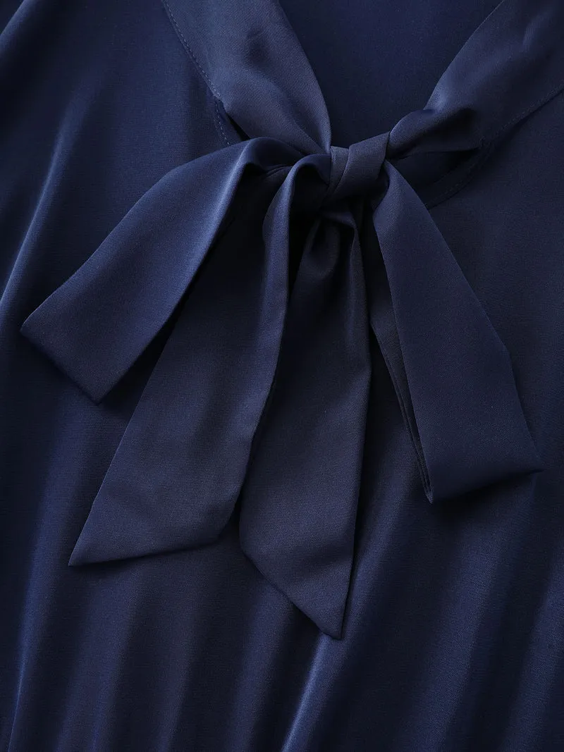 Bowknot Neckline Flowy Tiered Midi Dress