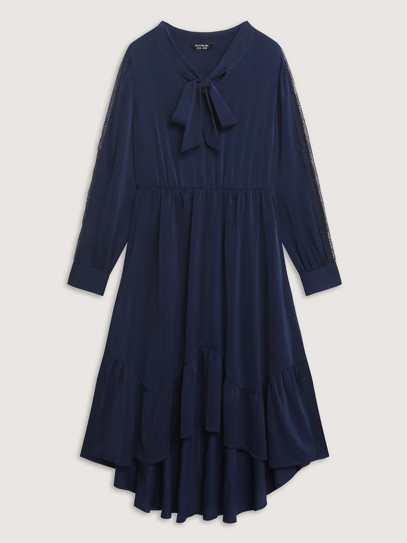 Bowknot Neckline Flowy Tiered Midi Dress
