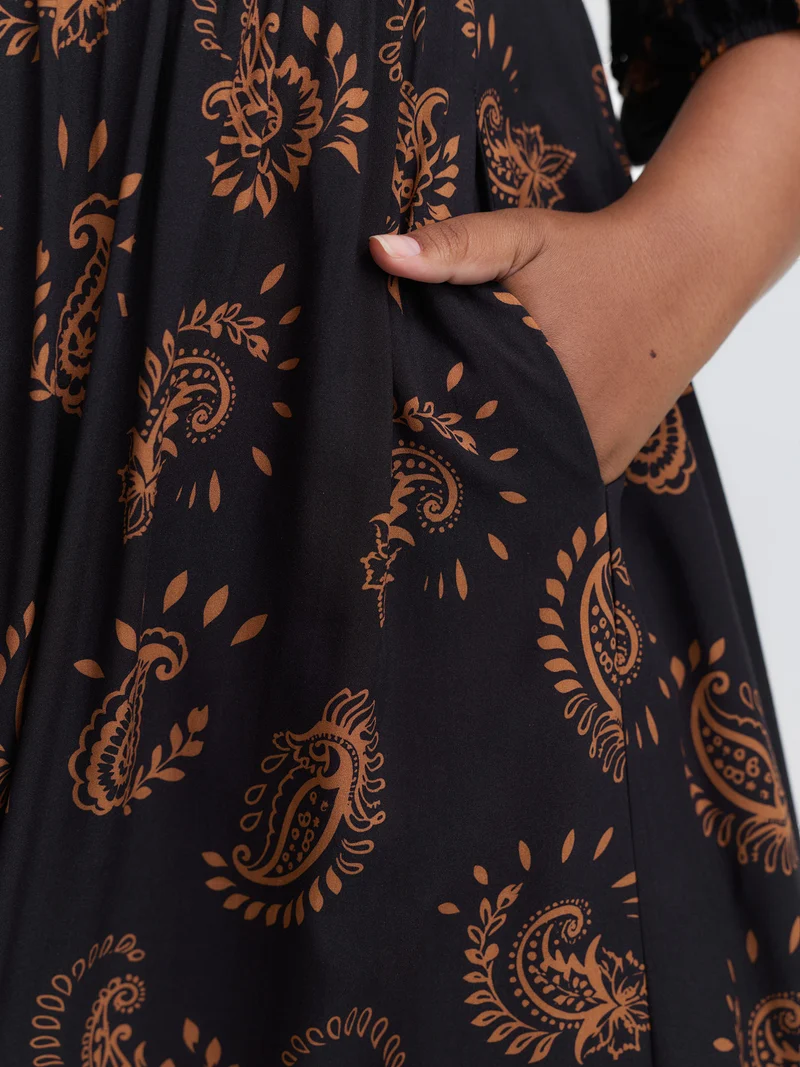 Paisley Print Lace Trim Tiered Maxi Dress