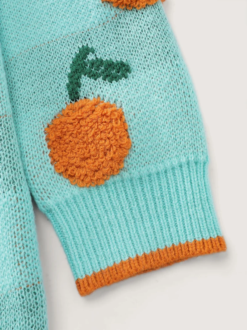 Citrus Pattern Contrast Edge Ribbed Pullover