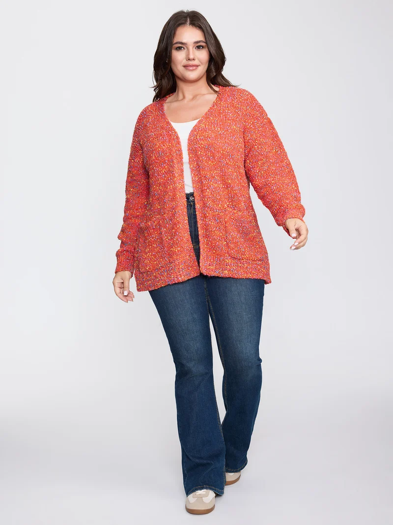 Speckled Textured Pockets Knit Cardigan