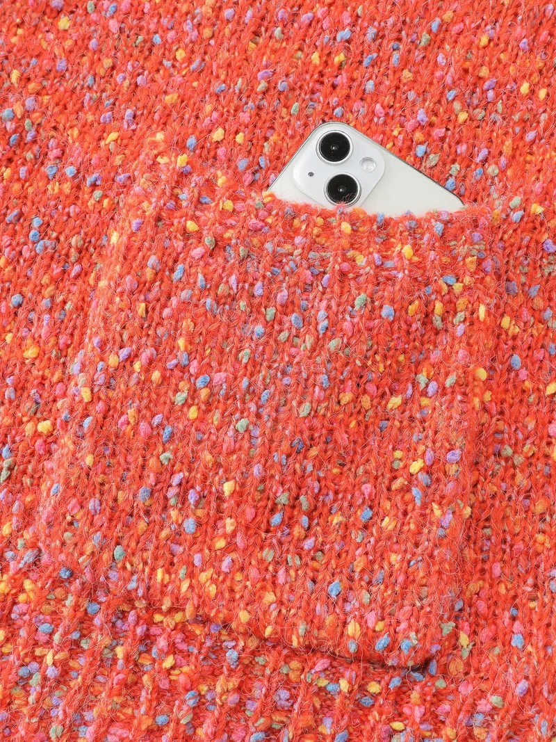 Speckled Textured Pockets Knit Cardigan