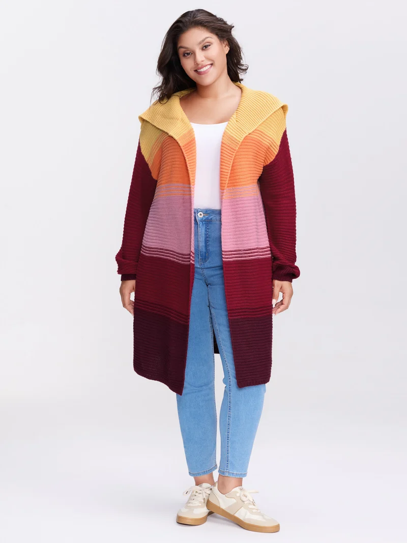 Colorblock Lapel Collar Knit Cardigan