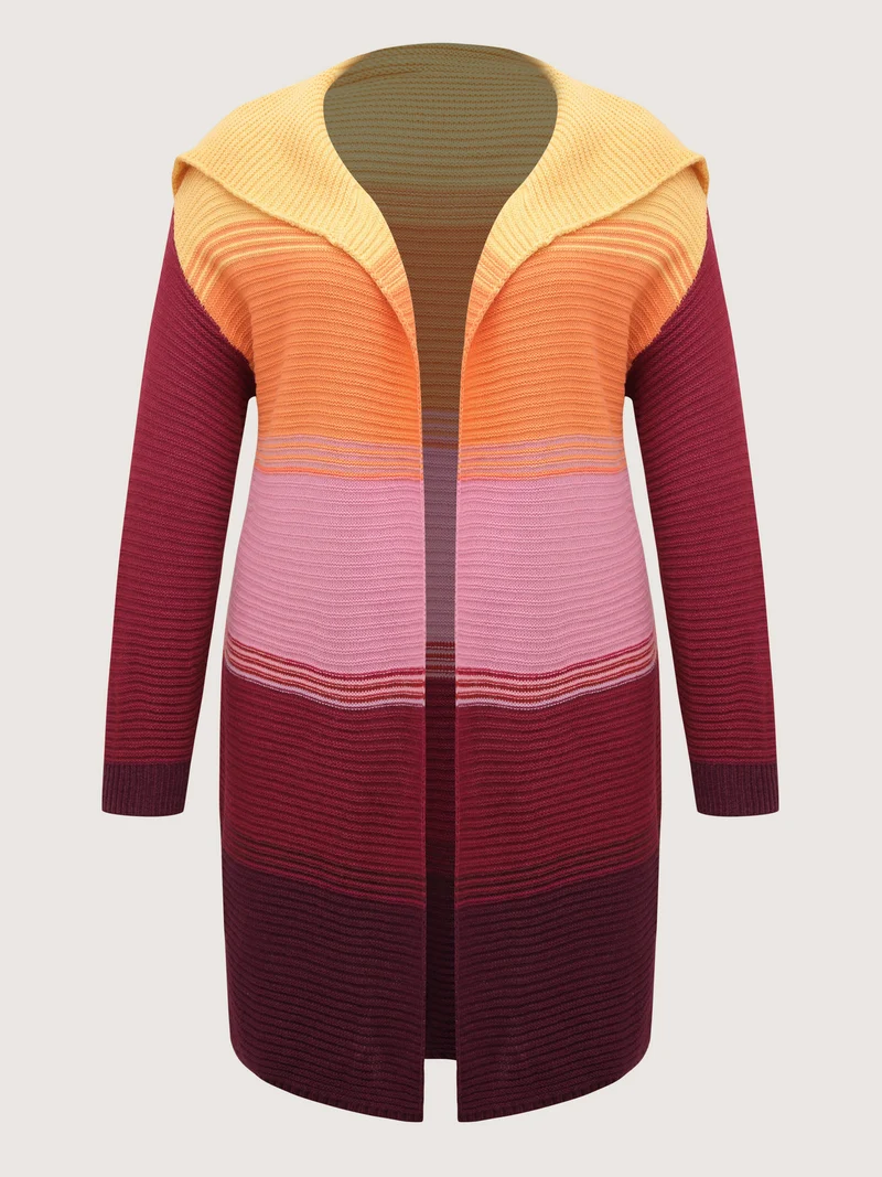 Colorblock Lapel Collar Knit Cardigan