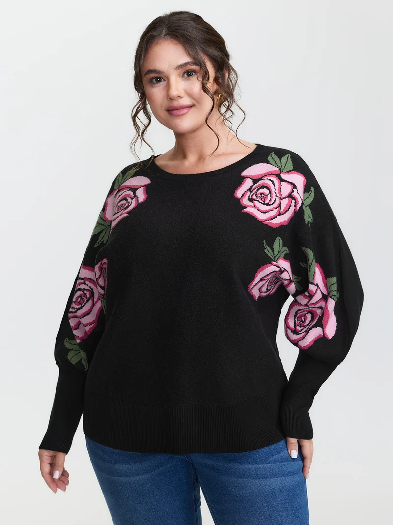 Supersoft Floral Batwing Sleeve Pullover