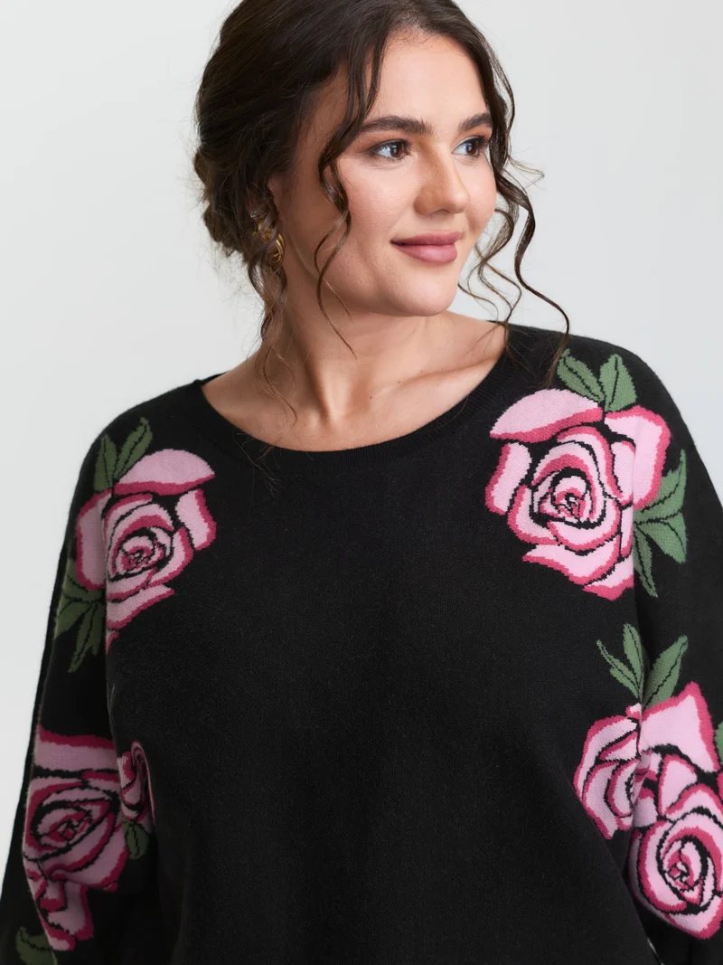 Supersoft Floral Batwing Sleeve Pullover